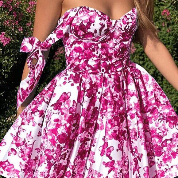 Multicolor Euro Elegant Womens Floral Print Low Cut Halter Mini Dress - Picture 10 of 11